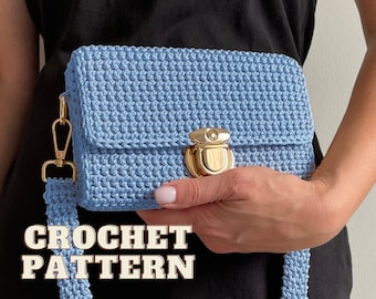 Crochet crossbody bag pattern, woman tote bag aesthetic, mini shoulder messenger bag, baguette clutch, beginner friendly DIY gift for her