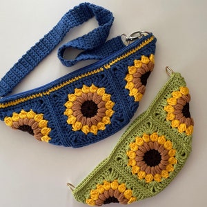 Crochet granny square bag pattern, sunflower sling bag, summer crossbody purse, crochet flower sunburst, bum bag beginner friendly tutorial image 4