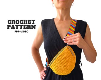 Crochet Fanny pack pattern, summer crossbody purse, small messenger handbag, beach sling bag unisex