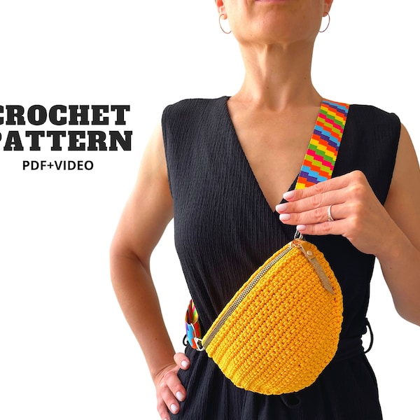 Crochet Fanny pack pattern, summer crossbody purse, small messenger handbag, beach sling bag unisex