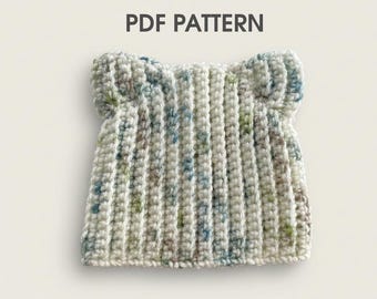 Crochet baby cat ear hat pattern PDF, Ribbed beanie, newborn to 24 months video tutorial for beginners