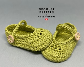 Crochet baby girl shoes pattern, infant Mary Jane shoes, 3 sizes newborn soft sole crib booties, DIY baby shower gift, pdf instant download