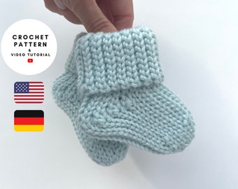 Crochet baby socks pattern beginner, warm winter socks newborn baby girl boy unisex 3 sizes up newborn to 12 months, easy DIY baby gift