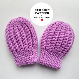 Crochet baby mittens pattern, warm thumbless winter mittens newborn baby girl boy unisex 4 sizes up preemie to infant, easy DIY baby gift image 1