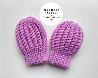Crochet baby mittens pattern, warm thumbless winter mittens newborn baby girl boy unisex 4 sizes up preemie to infant, easy DIY baby gift