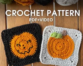 Halloween Crochet Pumpkin Granny Square Pattern – Easy PDF + Video Tutorial for Beginners