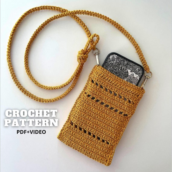 Crochet crossbody bag PATTERN, cute cell phone pouch, crochet mini purse, mobile phone case, easy pattern PDF, raffia bag pouch