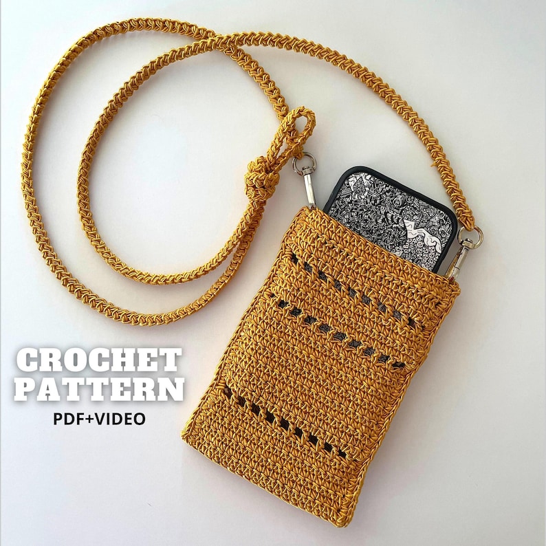 Crochet crossbody bag PATTERN, cute cell phone pouch, crochet mini purse, mobile phone case, easy pattern PDF, raffia bag pouch image 1