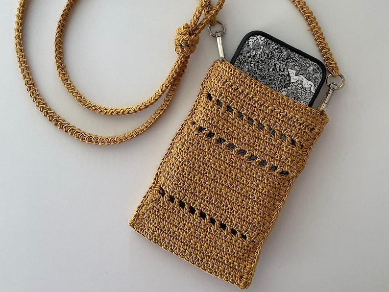 Crochet crossbody bag PATTERN, cute cell phone pouch, crochet mini purse, mobile phone case, easy pattern PDF, raffia bag pouch image 4