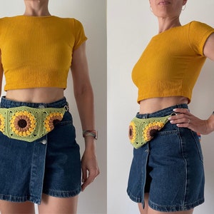 Crochet granny square bag pattern, sunflower sling bag, summer crossbody purse, crochet flower sunburst, bum bag beginner friendly tutorial image 6