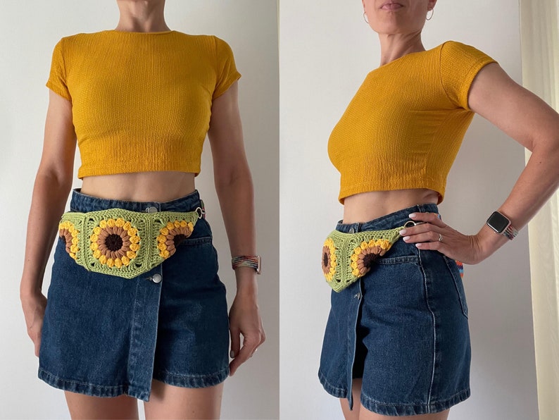 Crochet granny square bag pattern, sunflower sling bag, summer crossbody purse, crochet flower sunburst, bum bag beginner friendly tutorial image 6