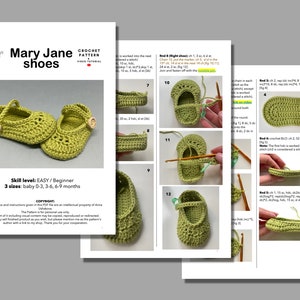 Mary Jane häkeln Babyschuhe Muster, 3 Größen Neugeborene Mädchen weiche Sohle Kinderbett Schuhe, Taufe Schuhe, DIY Enkelkind Geschenk, wie man häkelt Bild 9