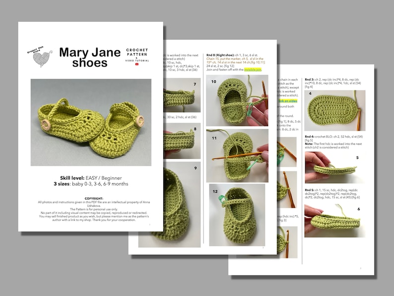 Mary Jane häkeln Babyschuhe Muster, 3 Größen Neugeborene Mädchen weiche Sohle Kinderbett Schuhe, Taufe Schuhe, DIY Enkelkind Geschenk, wie man häkelt Bild 9