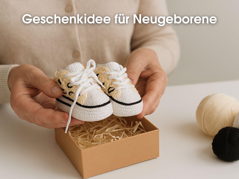 Safari Baby Schuhe häkeln, Häkelanleitung PDF Sneakers neutral beige, Geschenk Geburt DIY, Leopard Design, Schnittmuster Deutsch image 11