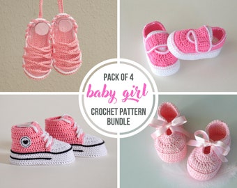 Crochet pattern bundle baby girl booties, set of 4 patterns, crochet baby shoes newborn, new baby girl gift idea, cute pink pregnancy gift