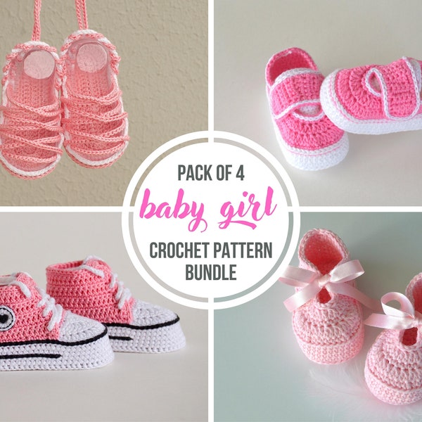 Crochet pattern bundle baby girl booties, set of 4 patterns, crochet baby shoes newborn, new baby girl gift idea, cute pink pregnancy gift