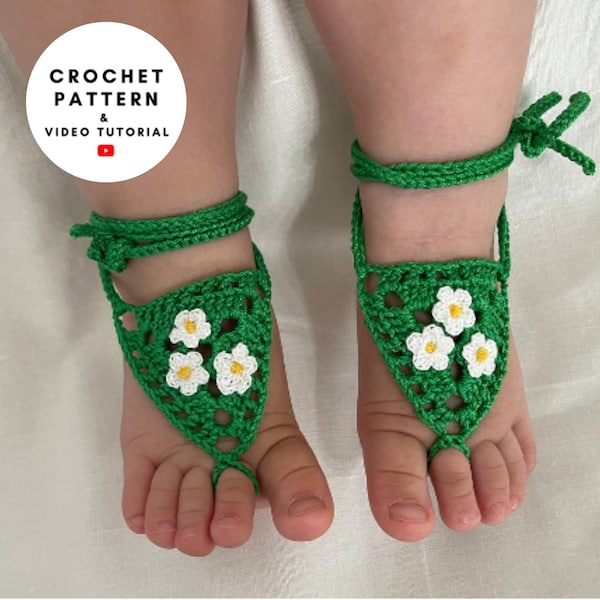 Crochet pattern baby sandals, girl barefoot sandals, beach pool anklet, baby girl gift idea, one size pdf english pattern