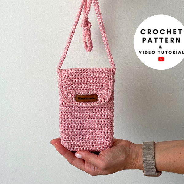 Crochet crossbody bag pattern, cell phone pouch, crochet mini purse, mobile phone case, summer shoulder messenger bag, DIY roommate gift