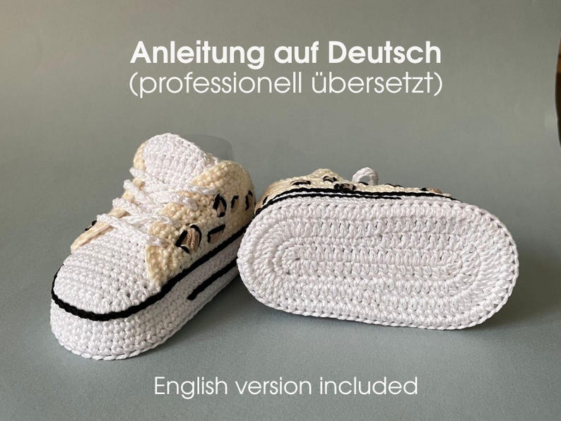 Safari Baby Schuhe häkeln, Häkelanleitung PDF Sneakers neutral beige, Geschenk Geburt DIY, Leopard Design, Schnittmuster Deutsch image 4