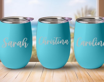 Engraved Name Personalised Wine Tumbler, Wine Cup with Lid, Wine Tumbler, Custom Wine Tumbler, Bachelorette Party Favor, Bridesmaid Gift