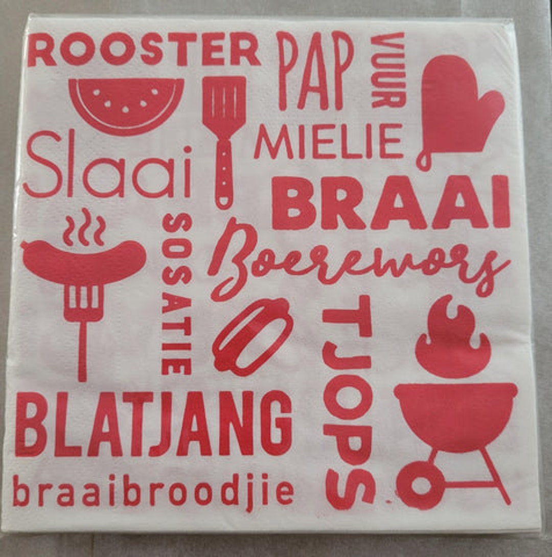 South African Serviettes / Napkins Afrikaans Sayings Braai Protea Slaai