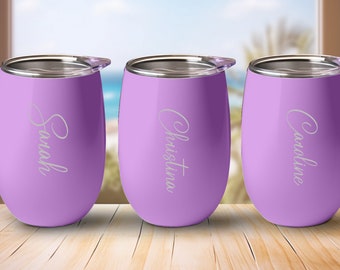 Engraved Name Personalised Wine Tumbler, Wine Cup with Lid, Wine Tumbler, Custom Wine Tumbler, Bachelorette Party Favor, Bridesmaid Gift