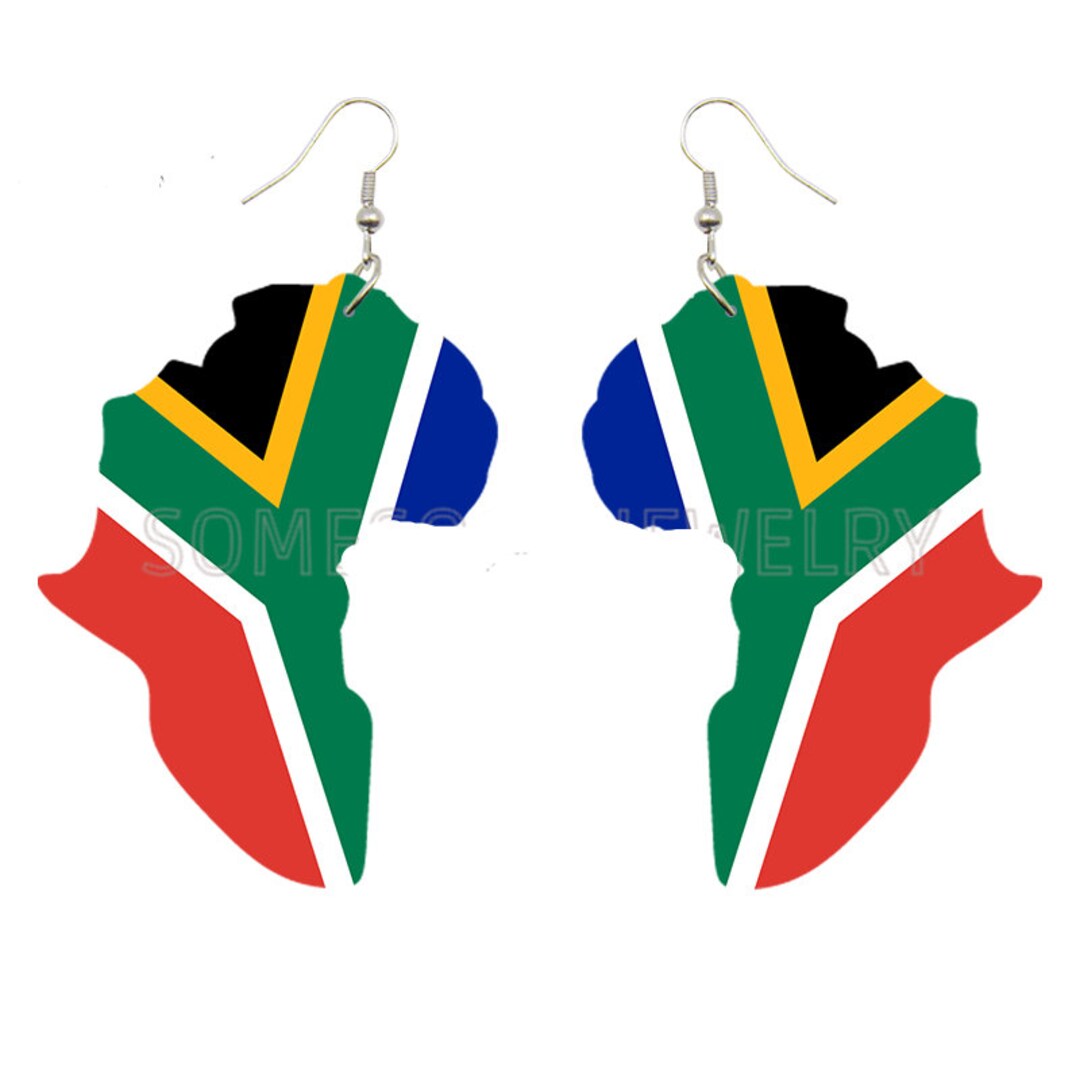 1 Pair of Wooden Earrings South Africa Flag Map Earrings Etsy