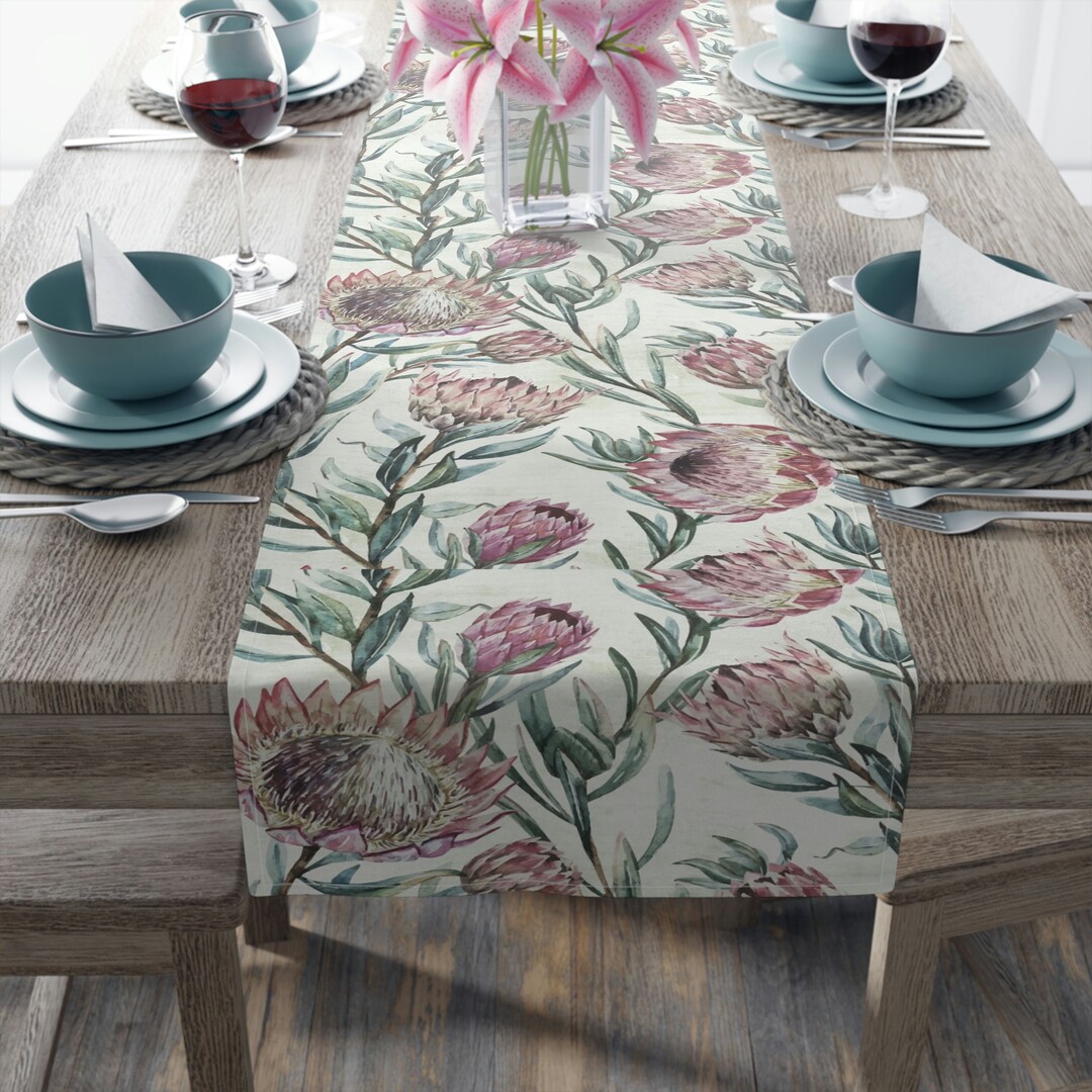 Protea South Africa Table Runner cotton, Polysouth African Protea Table