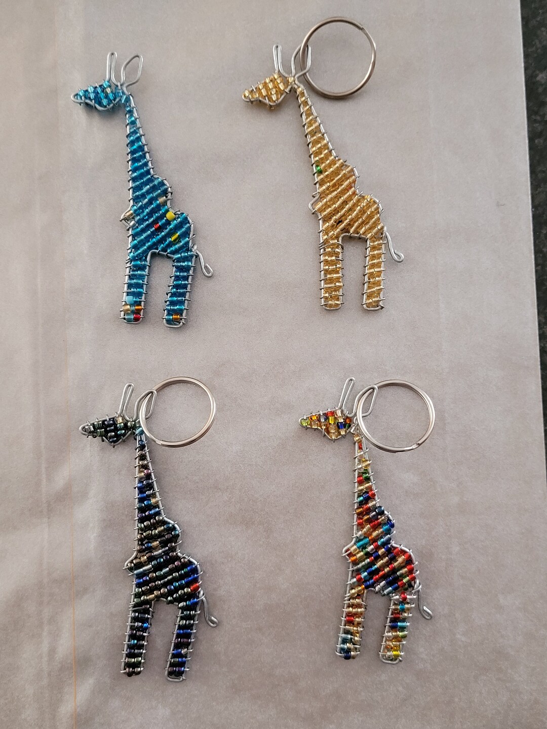 HANDMADE South African Beaded Giraffe Keychains Flat Giraffe Zulu