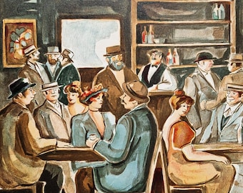 NORA KLEIN - La reunión en el local (sin enmarcar) Serigrafía, firmada a mano, expresionismo figurativo