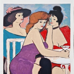 NORA KLEIN - Gráfico de mujeres en el bar (sin marco), firmado a mano