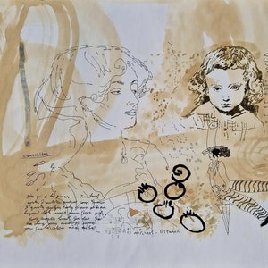 MICHAEL EISEMANN - Retrato de uma Senhora (Sem Moldura) Desconto! Aquarela + mídia mista (tinta), assinada à mão