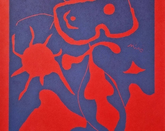 JOAN MIRO - Man with the Red Sun (1959) (Unframed) Linocut, /Surrealist Abstraction / Modernism/
