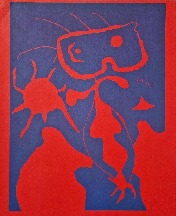 ジョアン・ミロ、赤い太陽、希少画集画、新品額装付 ジョアン・ミロ - 赤い太陽の男（1959年）（額なし）リノカット
