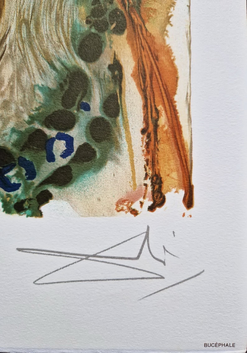 May include: Abstract art print with a colorful, swirling design in shades of green, blue, brown, and white. The print is signed in the lower right corner with the artist's signature.
