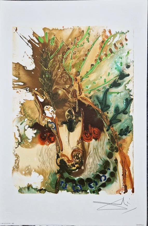 SALVADOR DALI - Bucephale (CERTIFICATE) (Unframed) Original lithograph by S.P.A.D.E.M (Israel), surrealistic art
