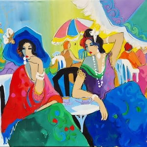 ISAAC MAIMON - Vrouwen in het café (UNIKAT - olieverf/acryl) (+ echtheidscertificaat), Impressionistische figuratieve kunst