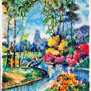 DIMITRI POLAK - Meeting by the Lac (serigraph, handsigned) (Unframed), Vibrant Post-Impressionism