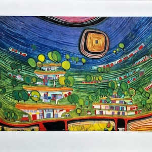 Friedensreich Hundertwasser - Las casas están colgadas (CERTIFICADO) (Sin marco) Granolitografía