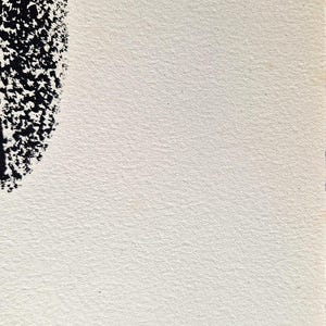 May include: Abstract artwork featuring a textured, off-white paper background. A portion of a black, speckled shape is visible in the upper left corner. The artwork has a minimalist aesthetic.