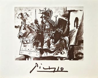 Pablo Picasso - Cavalier en Armure (Litografi, oinramad) , kubism /Official Edition 1982 | Samling Marina Picasso/