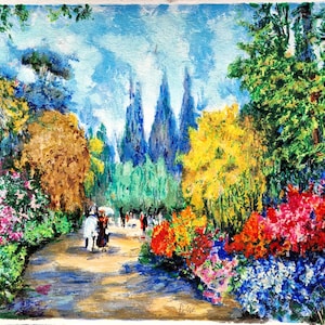 DIMITRI POLAK - El paseo del jardín (serigrafía, firmada a mano) (Sin marco), Postimpresionismo vibrante