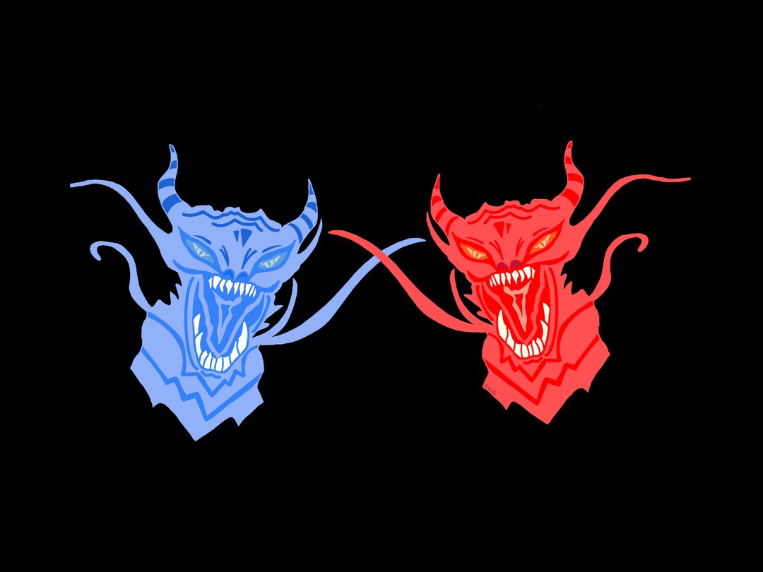 Red and Blue Dragon Digital Art Etsy