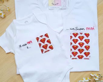 t-shirt personalizzata festa del papà, regalo festa del papà, set t-shirt con ricamo, maglietta bambino ricamata, body neonato ricamato