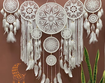 Handmade Giant Dreamcatcher Feather Decorate Headboard, Boho Style Bedroom Decoration, Home Decor, Great Gift for Love