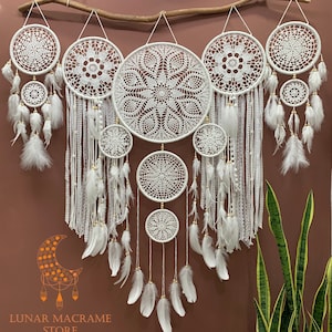 Handmade Giant Dreamcatcher Feather Decorate Headboard, Boho Style Bedroom Decoration, Home Decor, Great Gift for Love