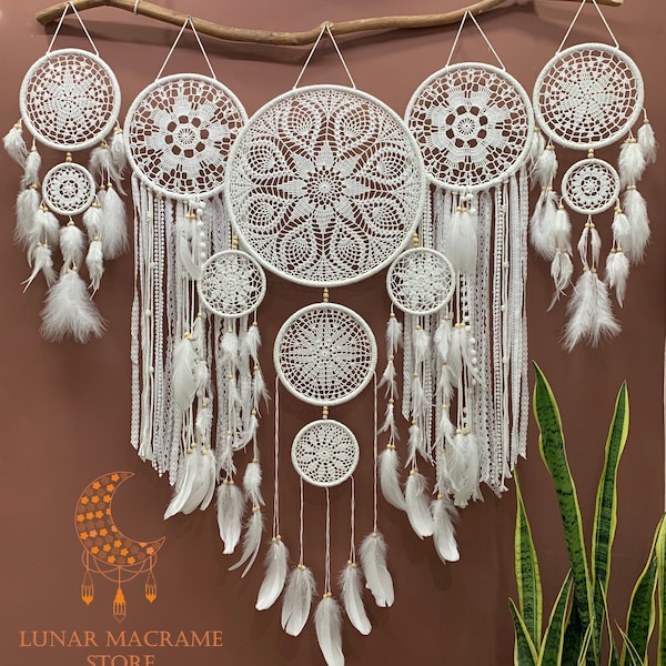 Handmade Giant Dreamcatcher Feather Decorate Headboard, Boho Style Bedroom Decoration, Home Decor, Great Gift for Love