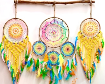 Rainbow Dreamcatcher Wall Hanging, Dreamcatcher Hanging Decor, Dreamcatcher Macrame Feathers, Housewarming Gift, Gift For Her, Home Decor
