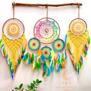 Rainbow Dreamcatcher Wall Hanging, Dreamcatcher Hanging Decor, Dreamcatcher Macrame Feathers, Housewarming Gift, Gift For Her, Home Decor
