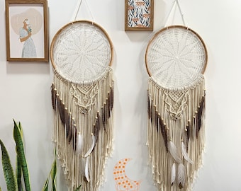 Dreamcatcher Natural Quartz Stone, Handmade Dreamcatcher Wall Hanging, Dreamcatcher Macrame Boho Decor, Dreacatcher Large Headboard